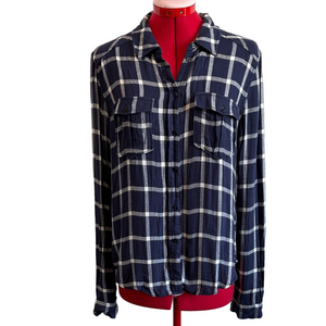 PAIGE Navy and White Plaid Button Down Shirt SM347